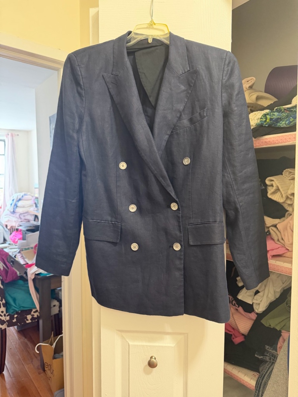 Alex Mill Double-Breasted Navy Linen Blend Blazer